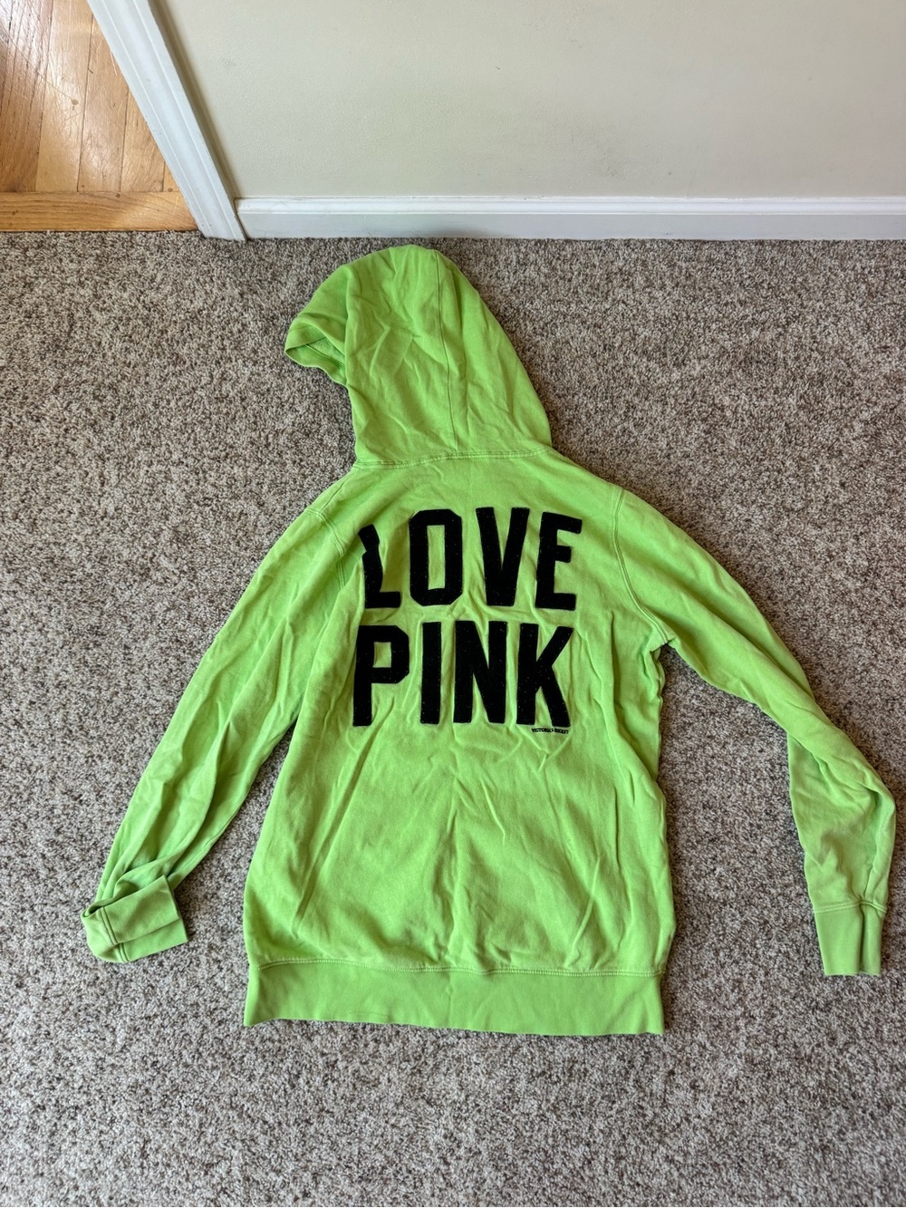 PINK Victoria's Secret Neon Lime 'LOVE PINK' Hoodie: size L